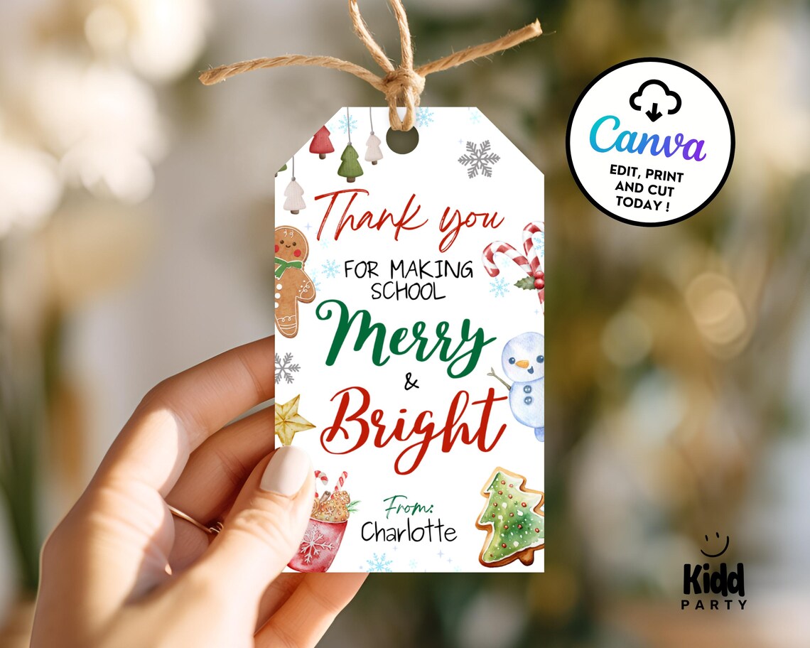 Editable Thank You for Making School Merry and Bright Gift Tag, Teacher ...