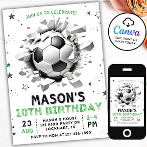 Faire-part de football, faire-part d'anniversaire de football, invitation à une fête sportive, carte de jeu de football, invitation d'anniversaire garçon modifiable, toile imprimable SB5