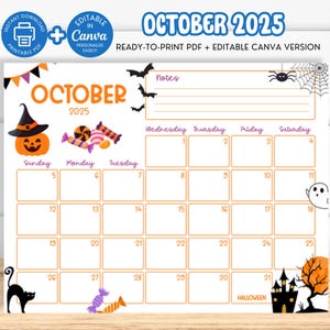 October 2025 Calendar, Printable Kids School Calendar, Editable October 2025 Planner Monthly Kids Schedule, Digital Class Calendar Canva SY6