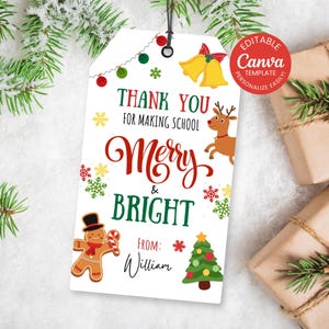 Editable Christmas Teacher Gift Tags, Holiday Appreciation Label, Merry ...