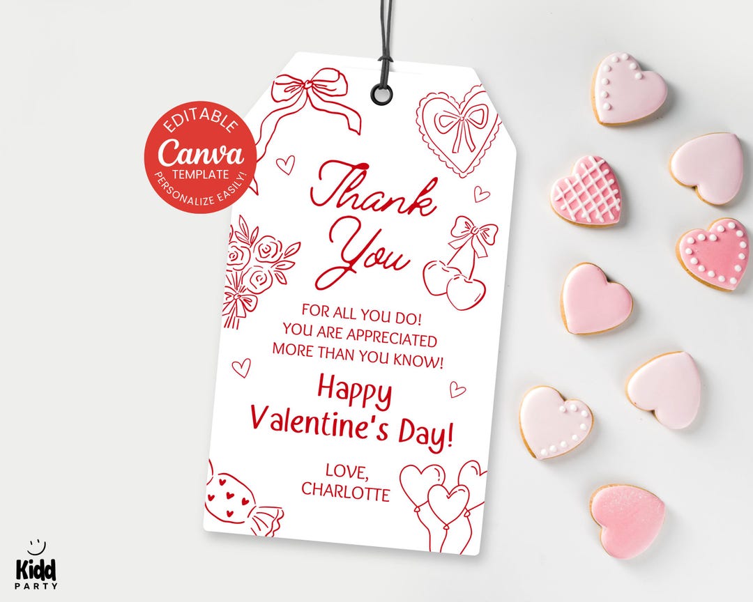 Valentines Thank You Tag, Valentines Day Teacher Gift Label, Printable ...