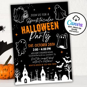 Halloween Party Invitation: Spooktacular Ghost Theme (Editable Canva Template Digital Download 5x7&quot; )