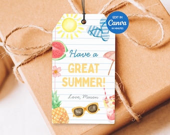 Last Day of School Tag, Thank You Gift Tag, Teacher, Student Printable Party Favor Label, Editable Canva