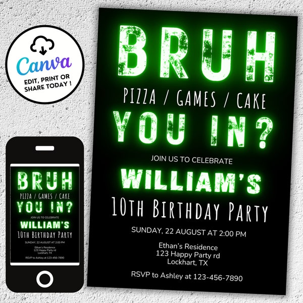 Teen Boy Invitation Template - Etsy image.