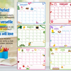 Printable 2026 Calendar, Family Monthly Planner, Kid School Schedule Wall Calendar, Editable Canva SY6 image 3