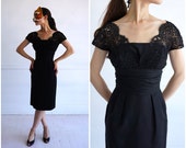 Vintage 60 39 s Black Lace Cocktail Wiggle Dress by I. Magnin Co Small