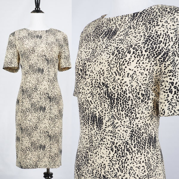 vintage 80's Beige and Black Leopard Patterned Shift Dress de Jaeger (fr) Moyen