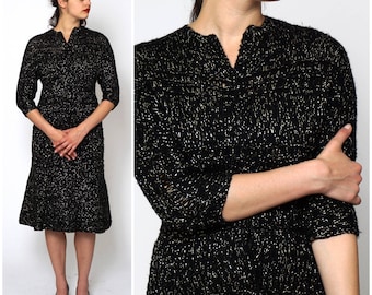 Abito in maglia vintage anni '60 nero e oro metallizzato / Medio