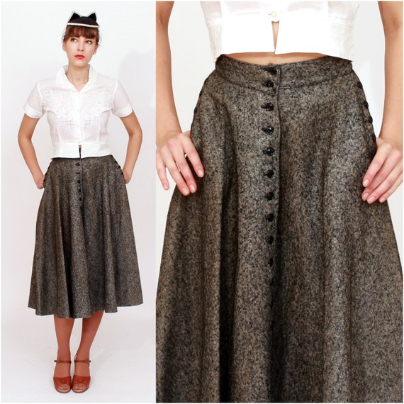 Vintage 1950s High Waisted Dark Gray Felted Wool Circle Skirt XS Etsy