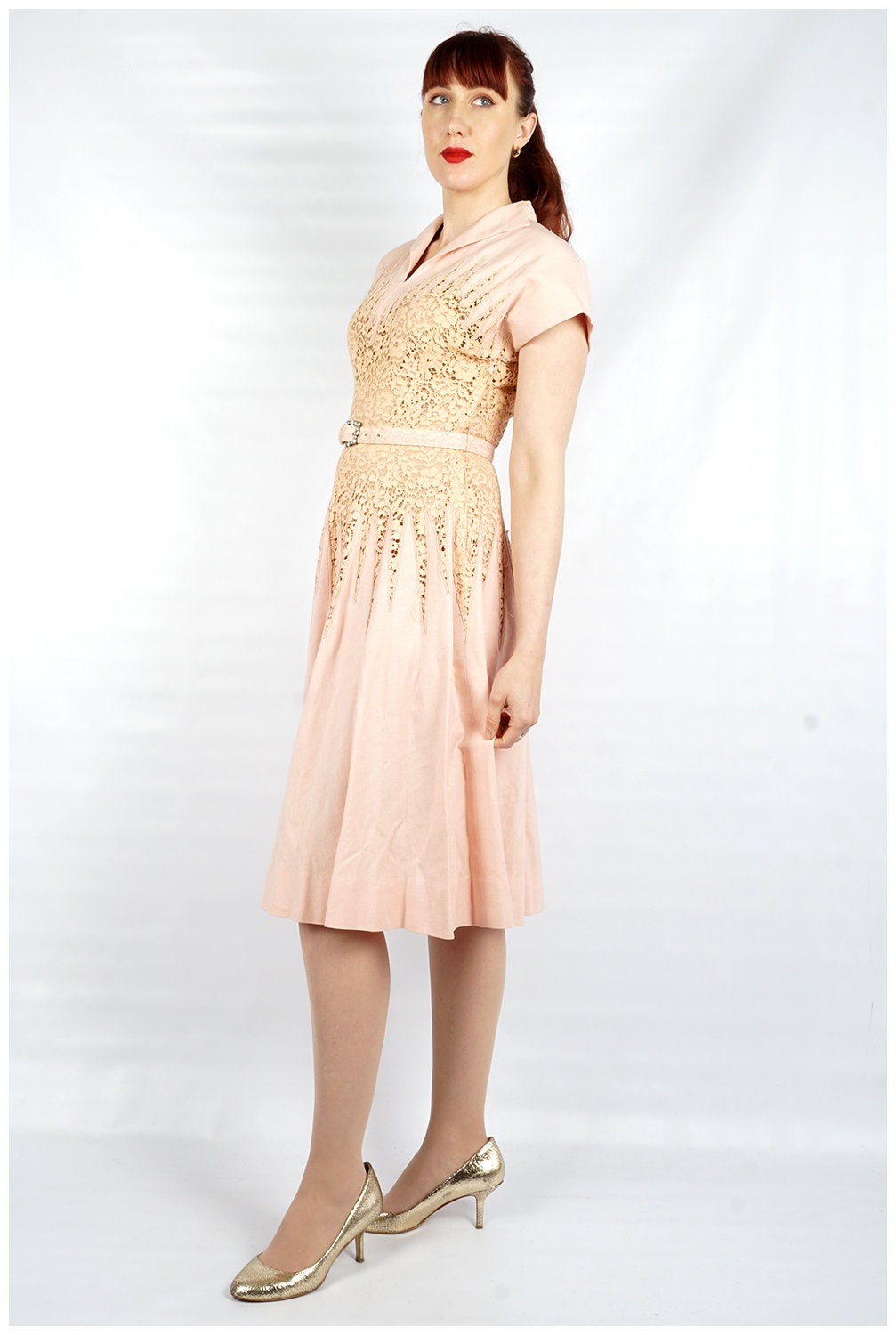 Vintage 50s/60s Pale Pink Fit & Flare Dress With Zig Zag Vintage 50s/60s Pale Pink Fit & Flare Dress With Zig Zag