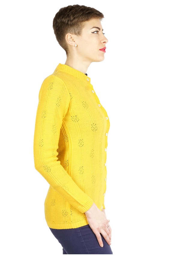 Vintage 1970s Canary Yellow Button-up Cardigan Sw… - image 8