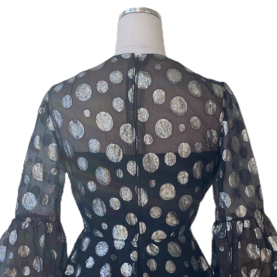 Vintage 1960s Metallic Silver Polka Dot Fit and F… - image 8