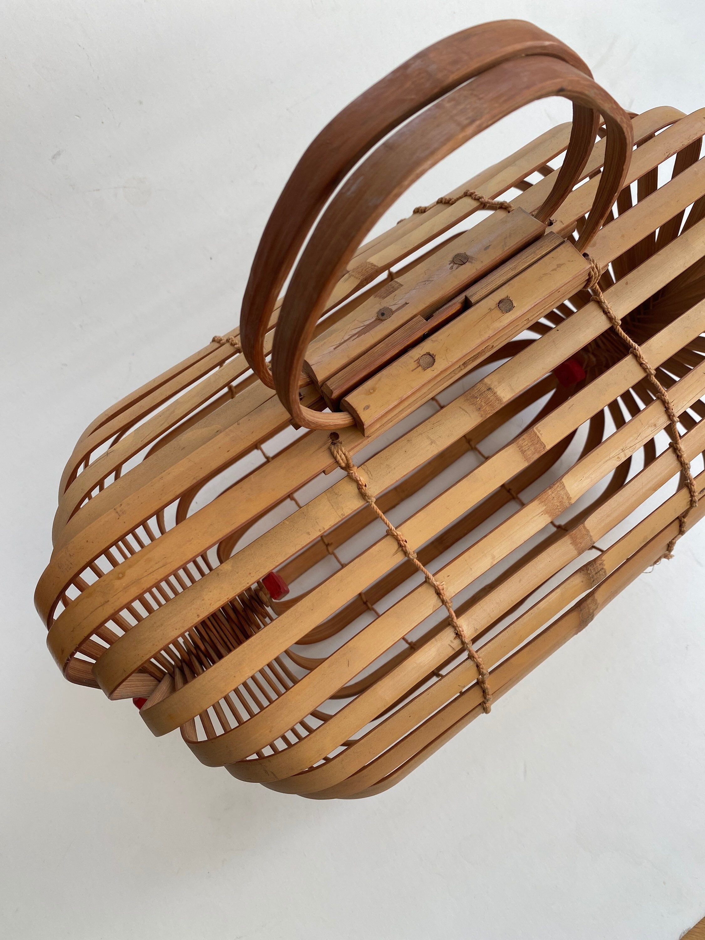 Vintage 1960s Bamboo Collapsible Basket Cage Purse - Etsy