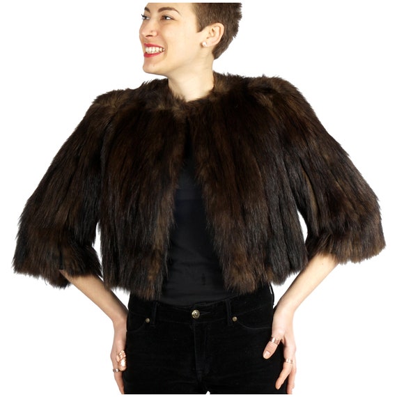 Vintage 1930s Cropped 3/4 Sleeve Brown Fur Jacket… - image 5