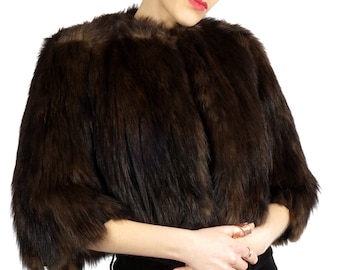 Vintage 1930s Cropped 3/4 Sleeve Brown Fur Jacket | Small