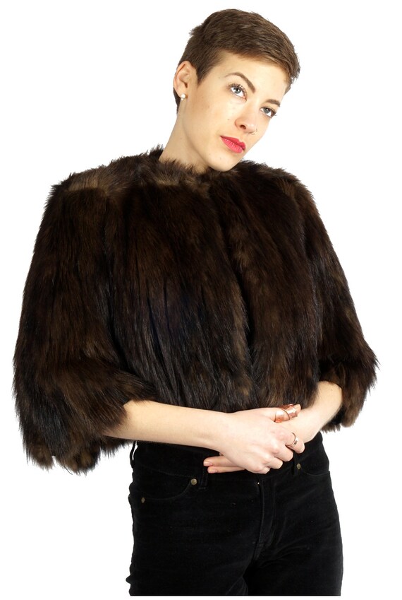 Vintage 1930s Cropped 3/4 Sleeve Brown Fur Jacket 