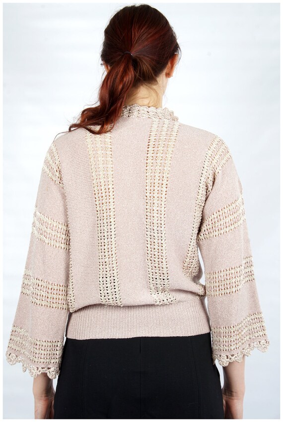 Vintage 1970s Blush Pink & Beige Stripe Crocheted… - image 6