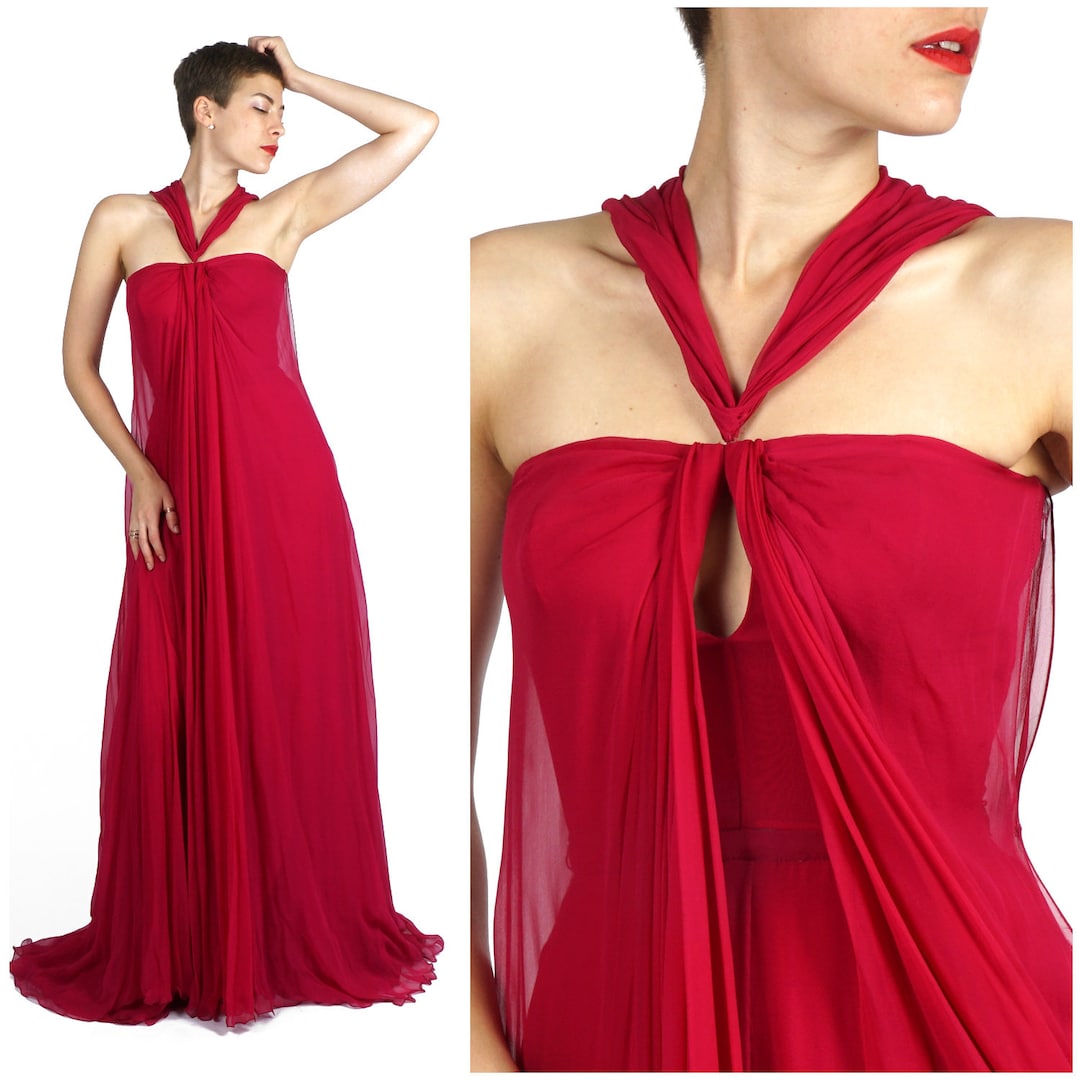 Gorgeous Vintage Gucci Hot Pink Magenta Silk Chiffon Floor