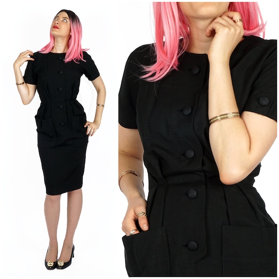 Chic Vintage 1960s Classic Black Sheath Dress with