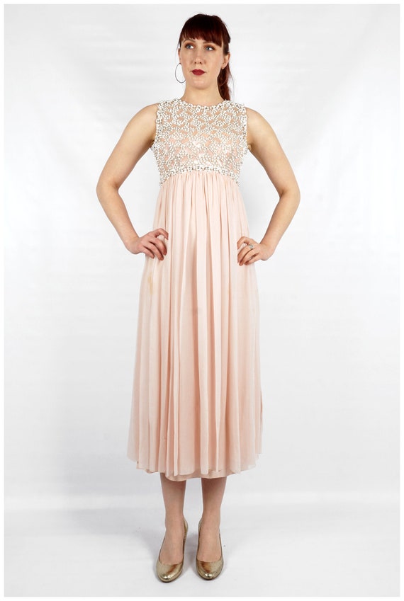 Buy Vintage 60s Pale Pearly Pink Silk Chiffon Babydoll Maxi Dress W/  Intricate Beaded Bodice by Estelle Allardale Beverly Hills | Small/medium  Online in India - Etsy