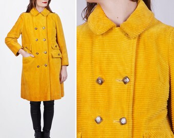 Vintage 1960's Heavy Golden Yellow Corduroy Jacket with Fuzzy Teddy Bear Lining by Lady Barry | Small