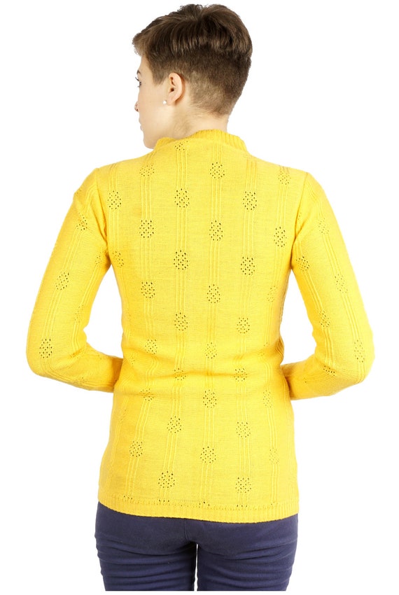Vintage 1970s Canary Yellow Button-up Cardigan Sw… - image 6