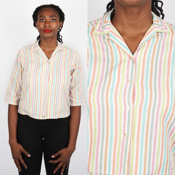 Vintage 1960s Colorful Striped Button-up Shirt by… - image 1