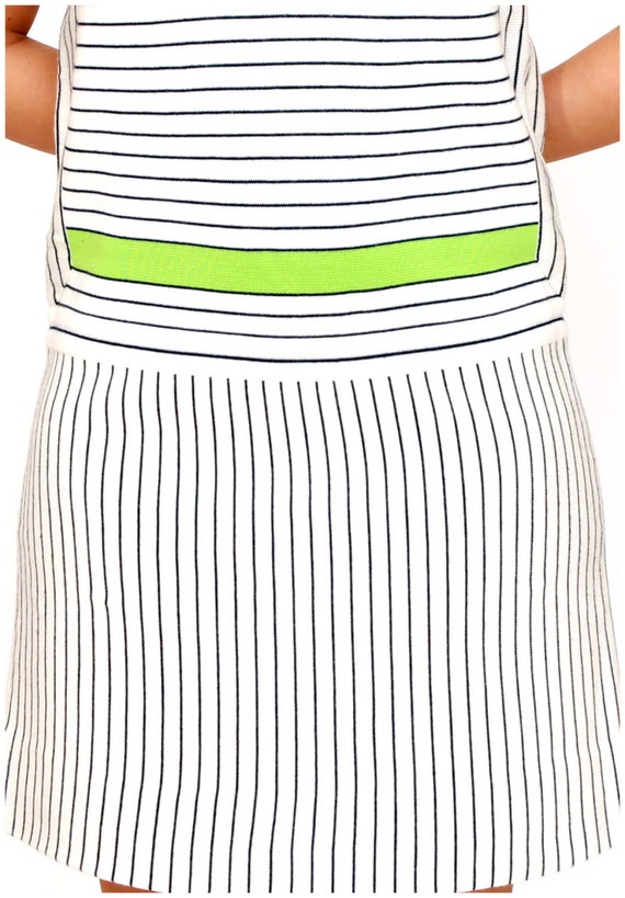 Vintage 1960s Mod White, Navy and Neon Green Stri… - image 5