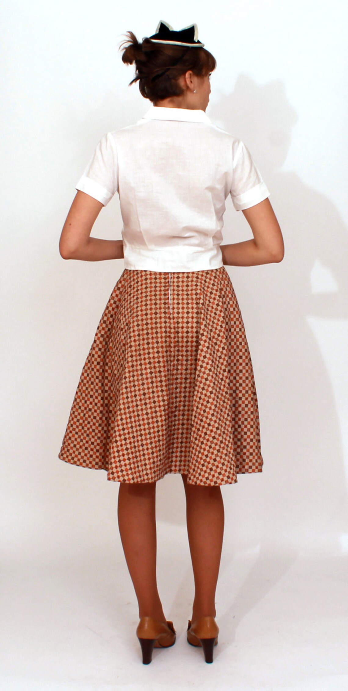 Vintage 1950s Quilted Brown Checkerboard Circle Skirt by - Etsy