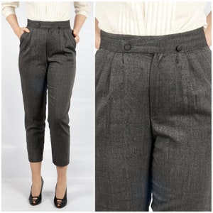 Vintage 1980s Grey High Waist Textured Trouser Pant With Pockets by Petites by Fundamental Things | Small
