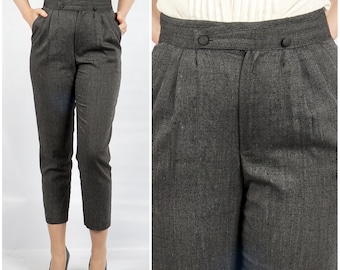 vintage années 1980 Grey High Waist Textured Pantalon pantalon avec poches par Petites par Fundamental Things | Petit