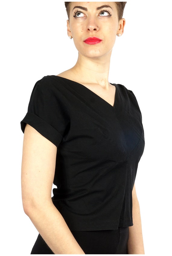 Classic Vintage 1950s Black Fitted Cropped Blouse… - image 5