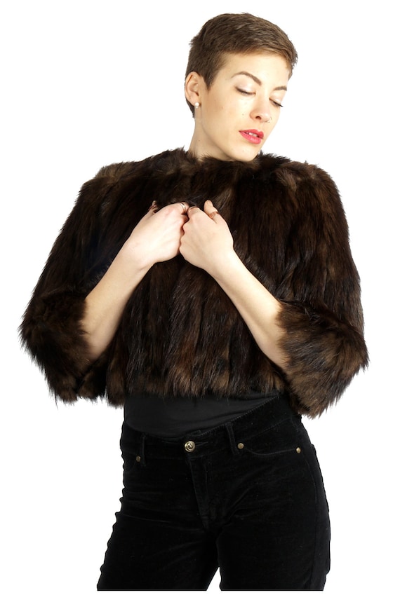 Vintage 1930s Cropped 3/4 Sleeve Brown Fur Jacket… - image 7