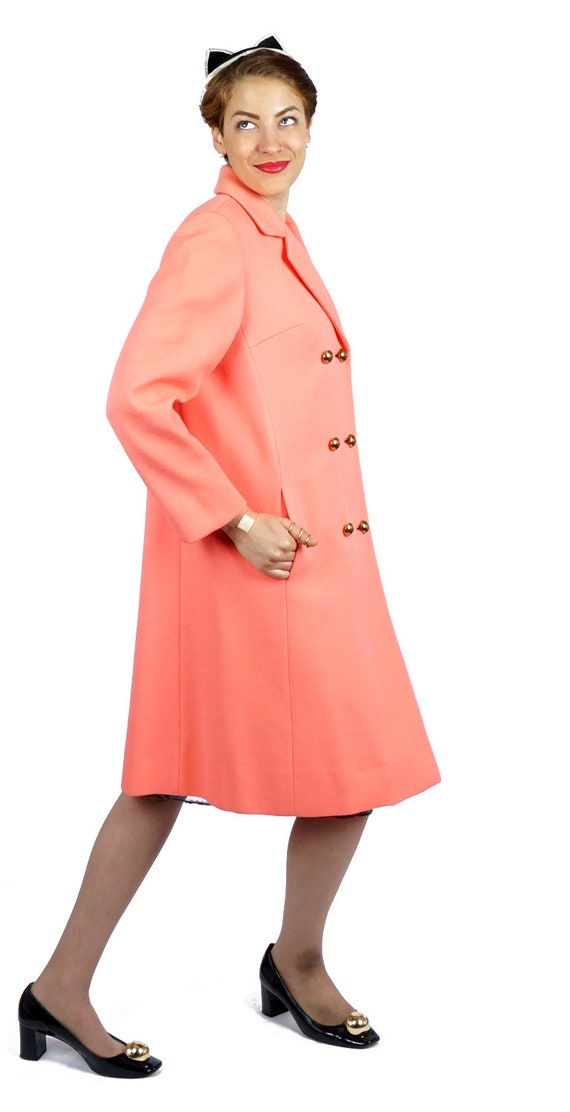 Vintage 1950s Wool Bright Coral Pink Doublebreast… - image 6