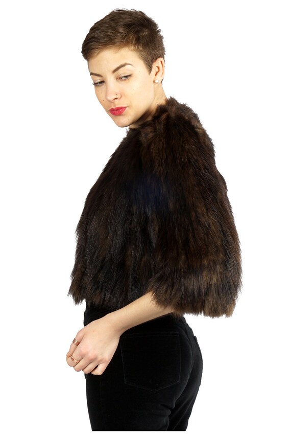 Vintage 1930s Cropped 3/4 Sleeve Brown Fur Jacket… - image 6