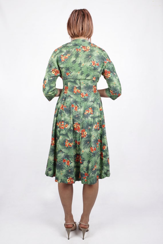 Vintage 1950s Green Floral Hawaiian Sleeveless Dr… - image 7