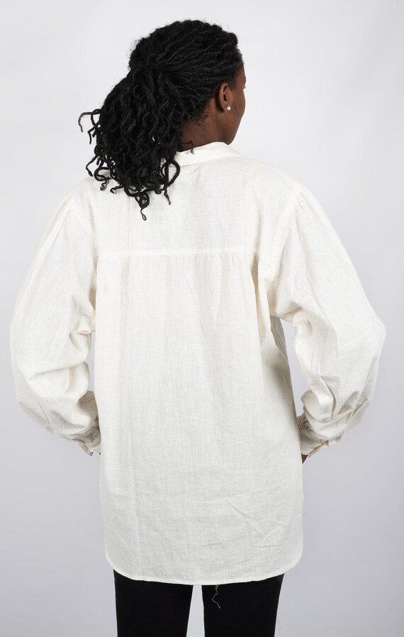 Vintage 1970s Off-White Collared Cotton Tunic by … - image 3