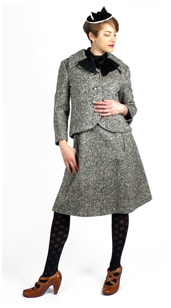 Gorgeous Vintage 1960s Black & White Tweed Dress … - image 3