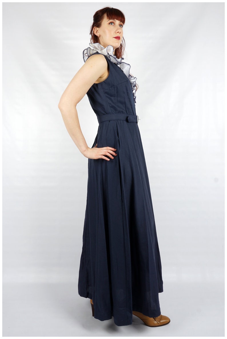 VTG 70S NAVY BLUE ORANGE FLORAL GOLD PAISLEY SQUARE NECK MAXI HIPPY DRESS 8 main image 0
