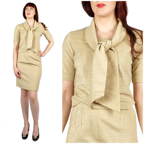 Vintage 1960s Sparkling Metallic Gold Two-Piece Pe