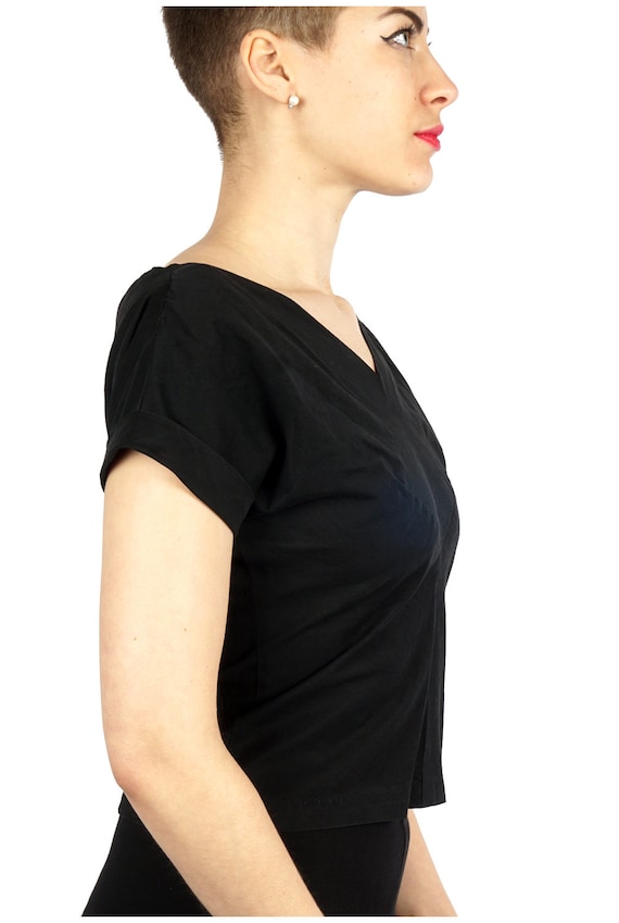 Classic Vintage 1950s Black Fitted Cropped Blouse… - image 6