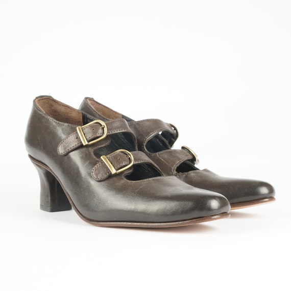 Sz. 8 | Deadstock Vintage 90s Brown Leather Double