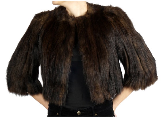 Vintage 1930s Cropped 3/4 Sleeve Brown Fur Jacket… - image 8