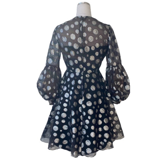 Vintage 1960s Metallic Silver Polka Dot Fit and F… - image 7