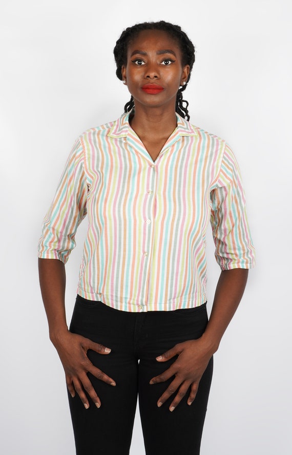 Vintage 1960s Colorful Striped Button-up Shirt by… - image 2