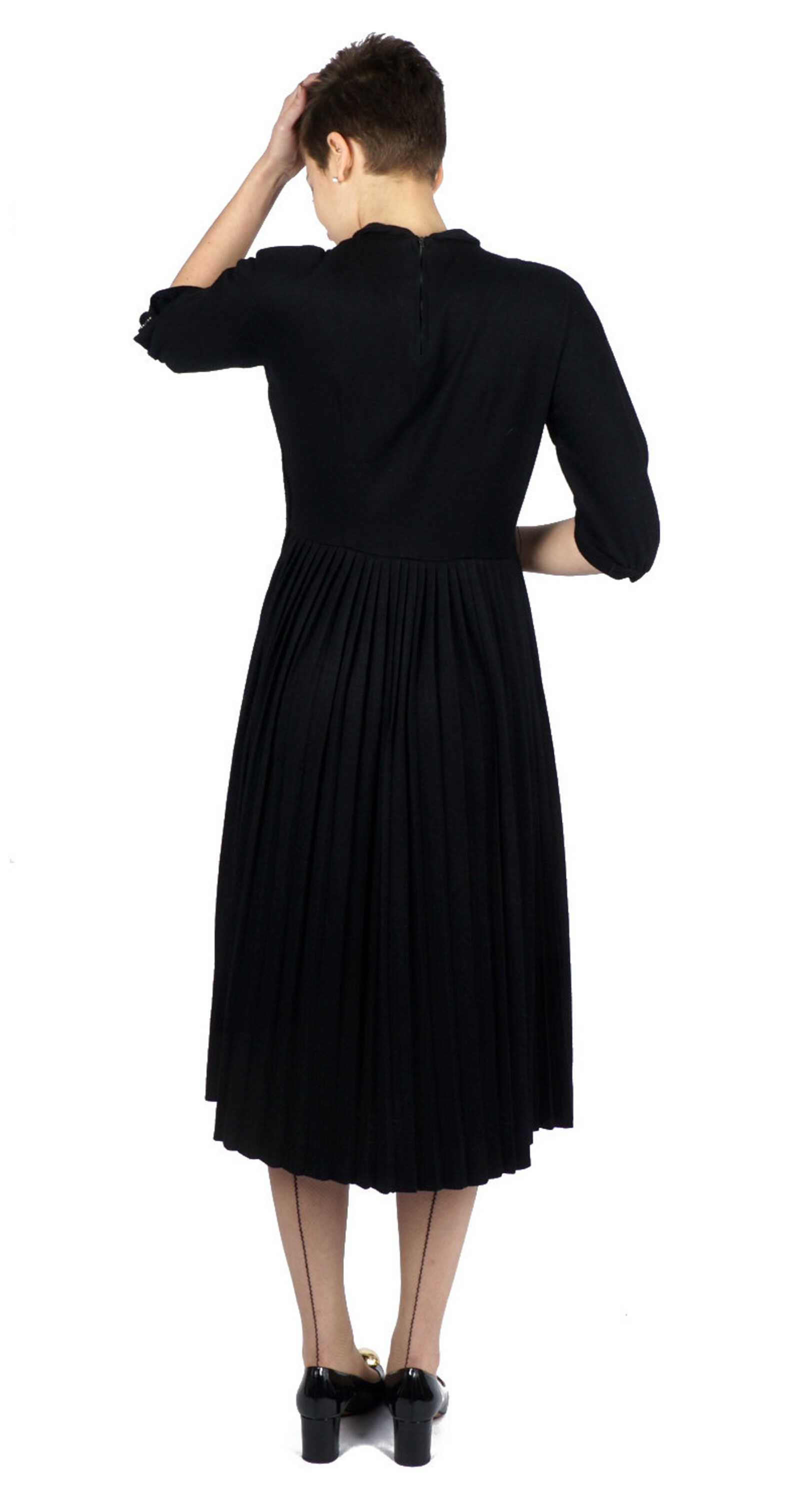 Vintage 1940s Black Wool Dress With Keyhole Bow Neckline and - Etsy