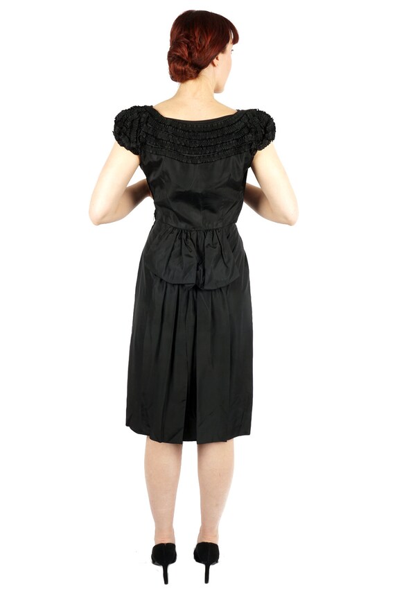 Vintage 50's/60's Black Ruffled Evening Dress wit… - image 3