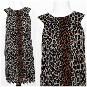 Vintage 1950s Leopard Print Night Gown with Zig Zag Scallop Hem | Small Medium
