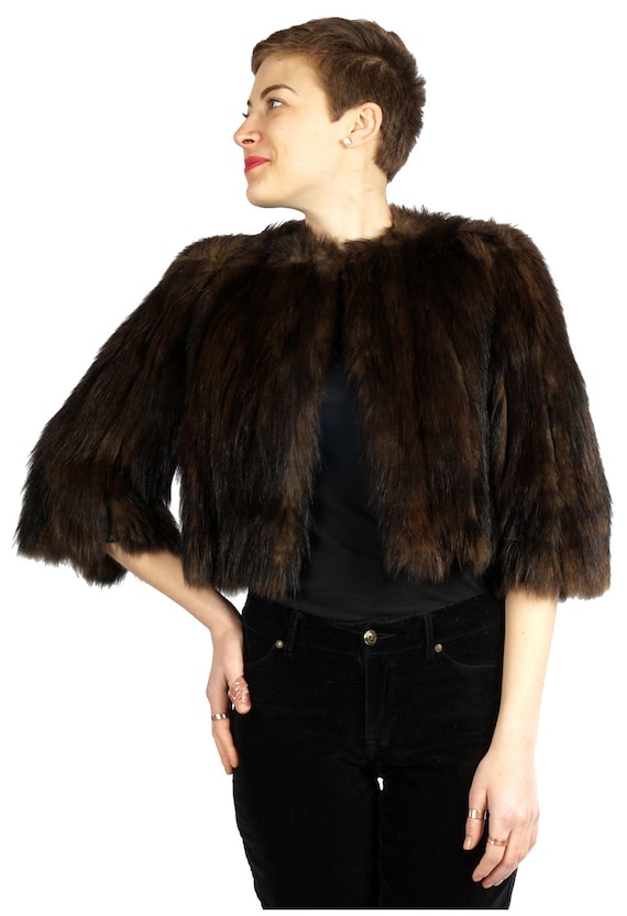 Vintage 1930s Cropped 3/4 Sleeve Brown Fur Jacket… - image 3