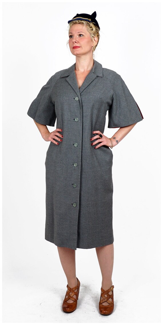 Vintage 1960s Charcoal Wool Midi Straight Shift D… - image 4